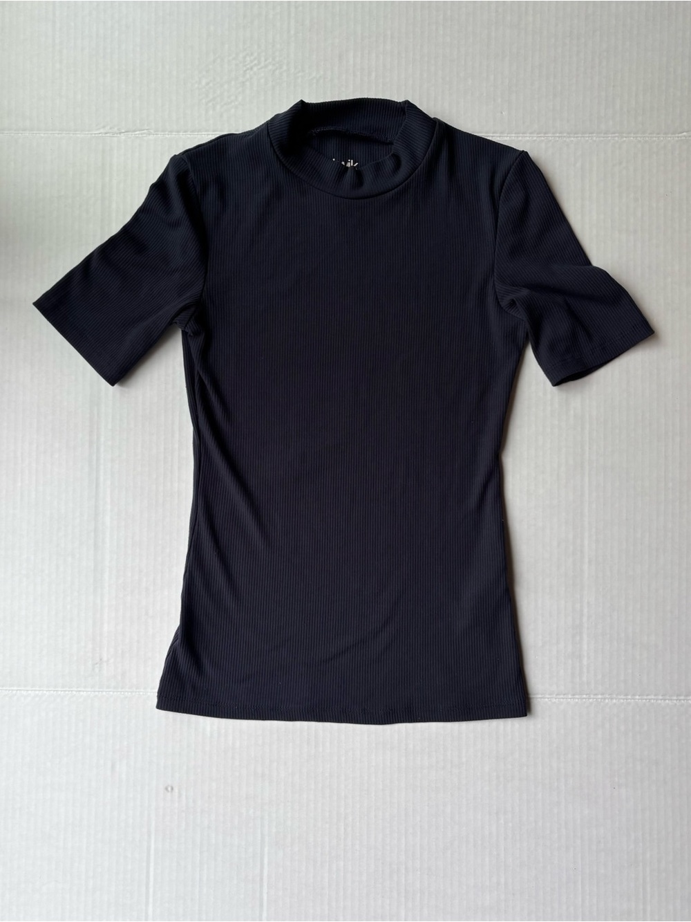 Twik by Simon’s navy mock neck ribbed top 3/4 sleeves snatched fitted shirt 90s